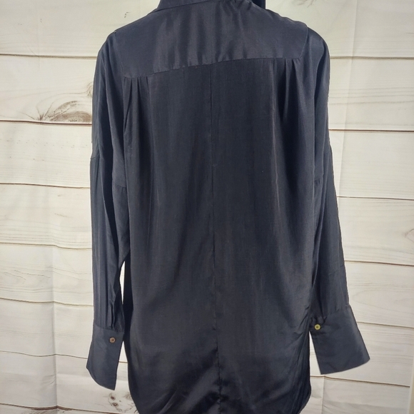 Zara Basic black satin button down shirt, small - Picture 4 of 8